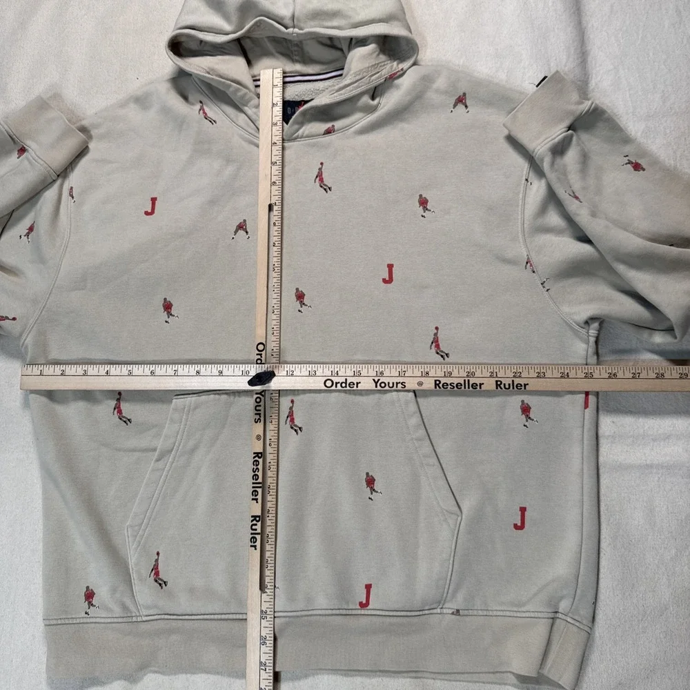 Jordan Hoodie Mens XL Gray Pullover Fleece Sweatshirt Allover J Player Print